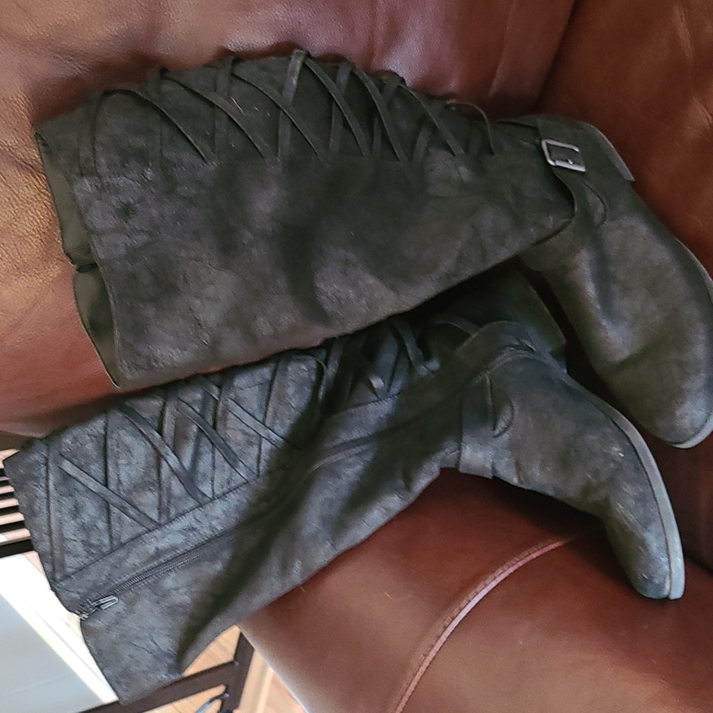 Black calf high boots size 11